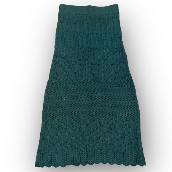 House of Harlow 1960 Crochet Knit Lined Forest Green Midi Skirt Women’s X-Small - Picture 1 of 8